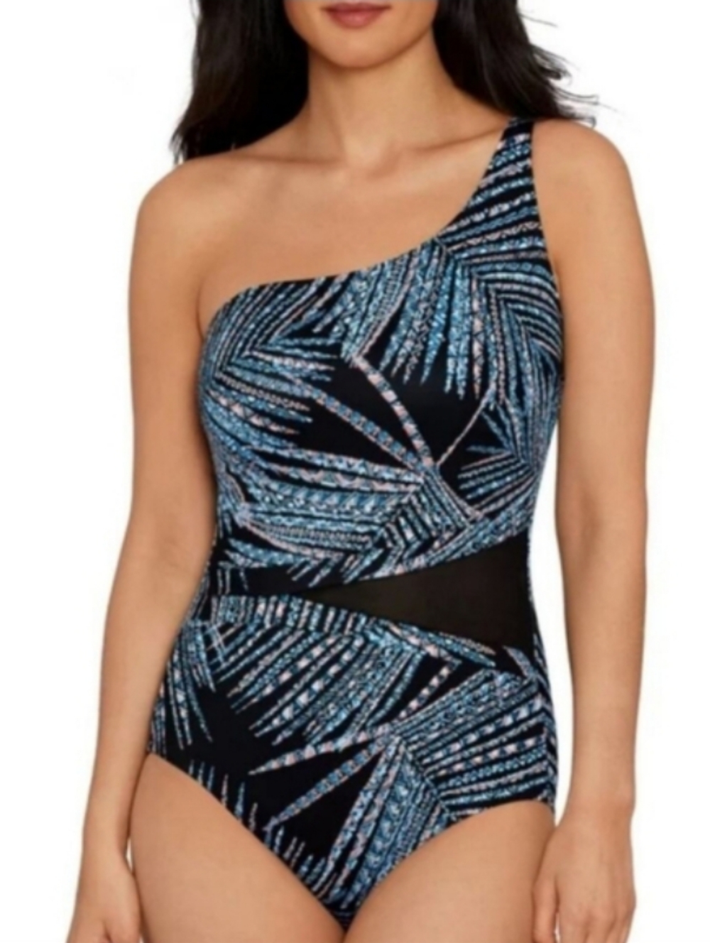 Women's Slimming Asymmetrical Navy One-Piece Tummy Control Swimsuit Medium